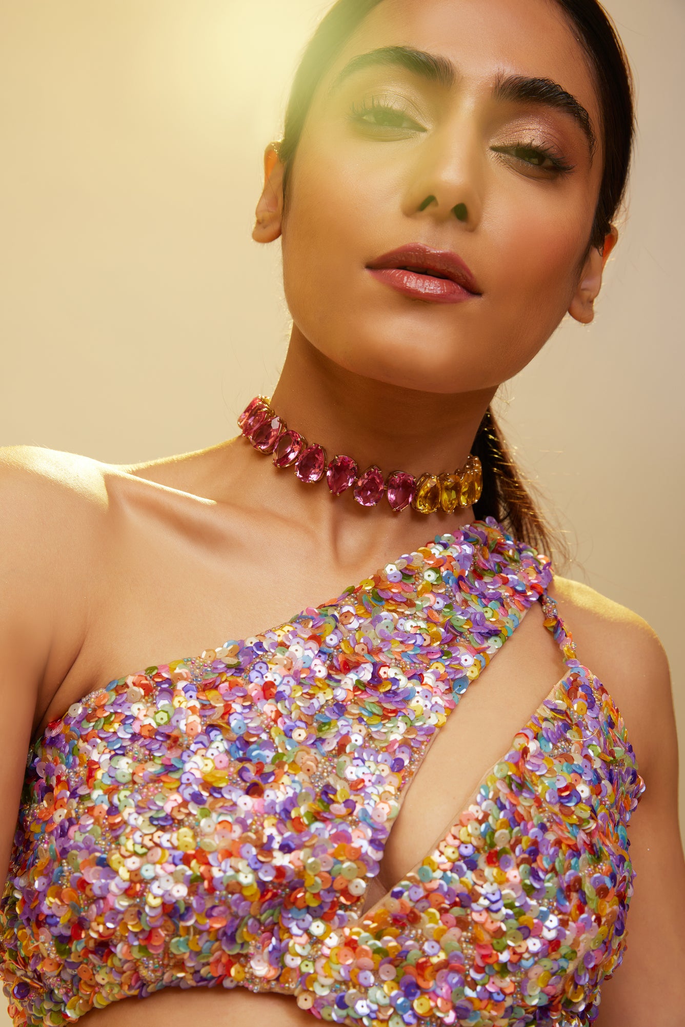 MULTI COLOURED SEQUINNED CROP TOP