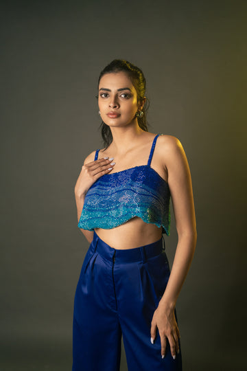 ABSTRACT BLUE CRYSTAL CROP TOP
